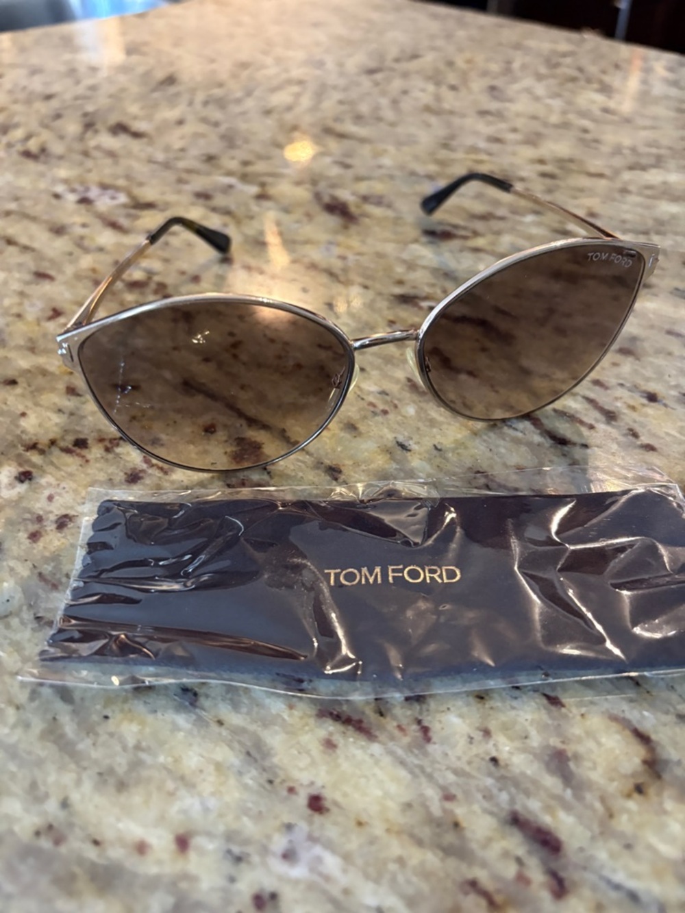 Tom Ford Gold Frame Brown Lens Cat-Eye Sunglasses - Women's